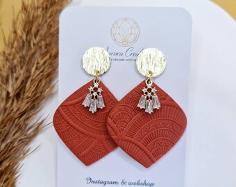 Boucles d’oreilles de mode en terre cuite faites à la main en argile polymère Bijoux boucles d’oreilles orange rouille Boucles d’oreilles d’automne Boucles d’oreilles d’automne Bijoux Cadeaux pour maman