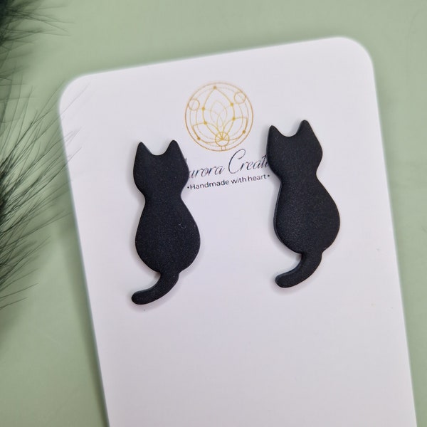 Black Cat Earring Stud Cat Black Stud Earring Polymer Clay Earring Halloween Earring Cat Lover Gifts Animal Stud Earrings Big Cat Studs