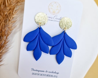 Ohrhänger Blaugold Statement Ohrringe königsblau Kobaltblau Ohrringe Boho Ohrringe Polymer Clay Ohrring Elektrik Blau Blumenmuster