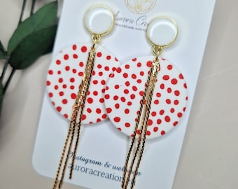 Red and White Polka Dot Dangle Earring Statement Geometric Polymer Clay Valentines Day Flamenco Earring Long Earring Bold Modern Fashionista