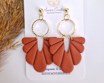 Boucles d'oreilles en terre cuite pendantes Boho orange brûlé rustique bijoux en argile polymère Boucles d'oreilles en terre cuite Bijoux Art déco légers bohème minimaliste