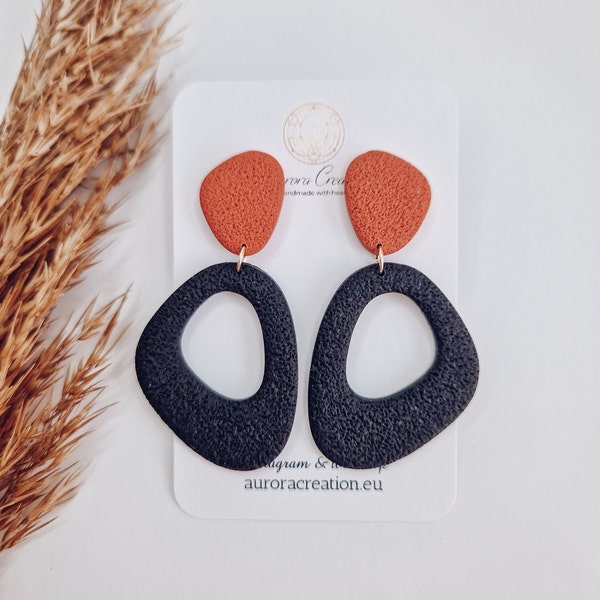 Terracotta Earrings Dangle Boho Earring Burnt Orange Earring Black Polymer Clay Earring Dangle Earrings Terracotta Bijoux  Teracotta Jewelry