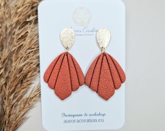 Pendientes bohemios de terracota color siena quemado Pendientes colgantes elegantes de terracota en color naranja quemado Bisutería única Accesorios elegantes para otoño Arcilla polimérica
