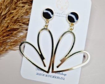 Large Heart Dangle Earrings Black Gold Statement Jewelry Gift Big Heart Earrings Love Gift Idea Birthday Gift Ideas Women Jewelry Black Gold