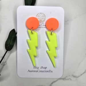 Neon Lightning Bolt Earrings Polymer Clay Statement Earrings 80s Retro Earrings Funky Festival Jewelry Bright Bold Earrings Gift For Her