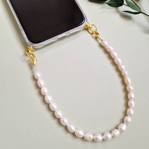 Phone Strap Freshwater Pearl Phone Jewelry Real Pearl Chain Bridal Phone Chain Phone Charm Beaded Phone Accessory Gift Idea Real Freshwater