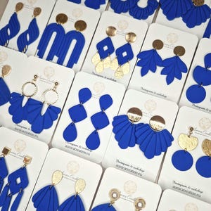 Royal Blue Dangle Earrings Cobalt Blue Statement Earrings Modern Boho Earrings Blue Polymer Clay Jewelry Lightweight Handmade Earrings Large