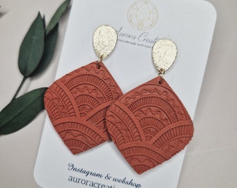 Terracotta Earring Dangle Boho Rustic Burnt Orange Polymer Clay Jewelry Terra Cotta Earring Bijoux Art Deco Lightweight Minimalist Bohemian