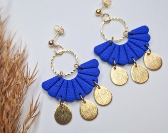 Blaue Polymer Clay Ohrringe: Boho Edelstahl Schmuck