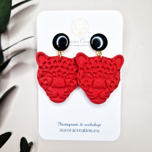 Red Leopard Earrings Dangle Statement Cheetah Earring Jungle Earrings Animal Earrings Leopard Dangle Earring Jaguar Statement Cheetah