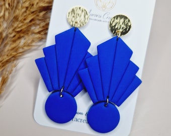 Geometric Blue Earrings Dangle Polymer Clay Earring Royal Blue Earring Cobalt  Earring Blue Statement Mermaid Earring Summer Greece Jewelry