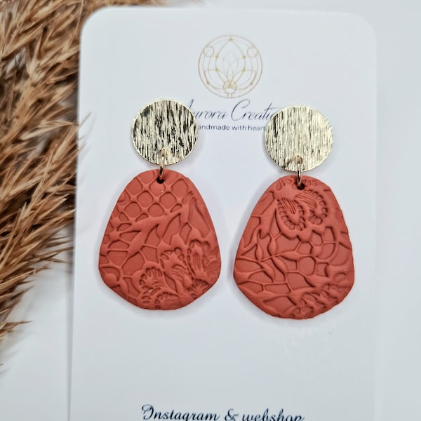 Burnt Orange Earrings Dangle Terracotta Earring Terra Cotta Floral Earrings Terracotta Jewelry Terracotta Bijoux Bohemian Midi Boho Vibes