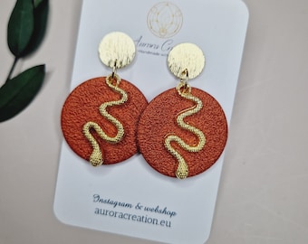 Terracotta Snake Earring Dangle Boho Rustiek Verbrand Oranje Polymeer Klei Sieraden Terra Cotta Earring Bijoux Koperkleur Minimalistisch Boho