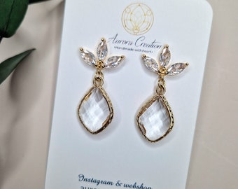Zirconia Earrings Gold Bridal Floral Jewelry Wedding Zircon Earrings Bridal Earrings Bridesmaid Earrings Zirconia Dangle Gift for Women