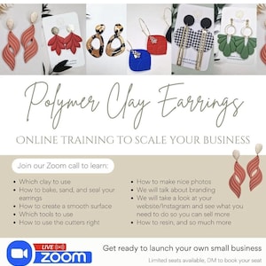 Polymer Clay Earrings Business Course Zoom Call Learn SEO Photography Branding Resin Tools Etsy Tips How to Sell Earrings Online