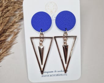 Royal Blau Geometrische Ohrringe Baumeln Statement Schmuck Polymer Clay Ohrring Handgemachte Minimalistische Kobalt Blau Dreieck Tropfen