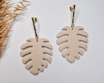 Beige Monstera Polymer Clay Earrings Monstera Jewelry Plant Lover Gifts for Her Earrings Monstera Leaf Earrings Beige Monstera Plant Earring