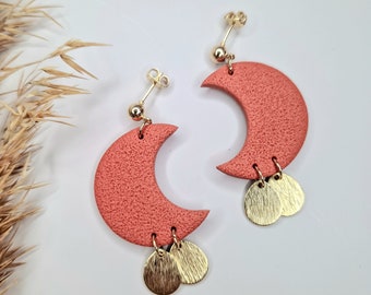 Boho Terracotta Moon Dangle Earrings Terracotta Boho Earring Burnt Orange Earring Cottage Core Moon Earring Mystical Moon Earring Celestial