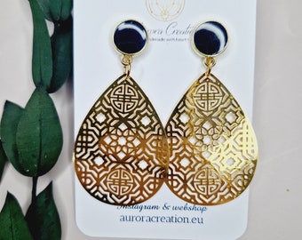 Moroccan Earrings Gold Dangle Handmade Moroccan Style Jewelry Boho Earring Gift for Her Bohemian Earrings Big Brass Jewelry