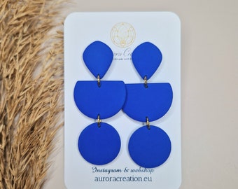 Geometric Blue Earrings Dangle Polymer Clay Earring Royal Blue Earring Clay Cobalt Blue Earring Dangle Earring Blue Statement Dangle Earring