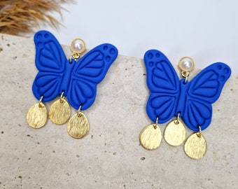 Royal Blue Morpho Butterfly Earrings Dangle Insect Theme Whimsical Earring Polymer Clay Butterfly Jewelry Bohemian Butterfly Garden Party