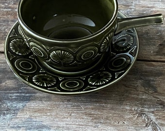 Vintage Tams Soup Bowls Moss Green 1970s Retro Dining Table