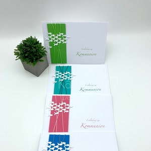 Einladung &quot;Fischschwarm&quot; zur Kommunion, Konfirmation oder Firmung (in blau, grün, pink oder türkis)