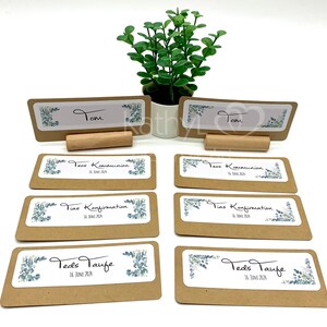 Namenskärtchen "Eukalyptus-Ranken schmal Kraftpapier" (Kommunion/ Konfirmation/ Taufe/ Firmung/ Hochzeit)