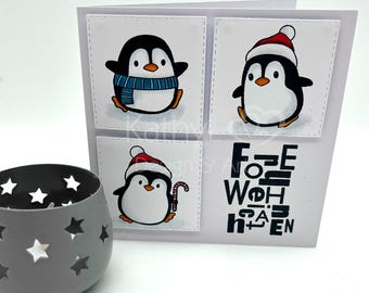 Christmas card "3 penguins in a square"