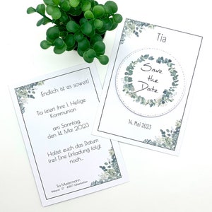 Save the Date - Karte "Eukalyptus-Kranz" (Kommunion/ Konfirmation/ Taufe/ Hochzeit)