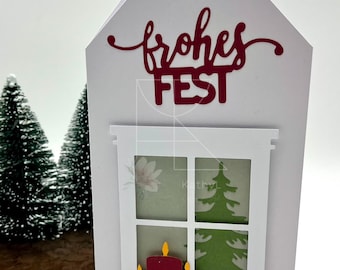 Christmas card "House with Christmas window" oblong