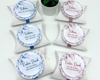 Gastgeschenk-Kissenschachtel "Pastell-Blütenkranz - Schrift 2" (Kommunion/ Konfirmation/ Taufe/ Hochzeit)