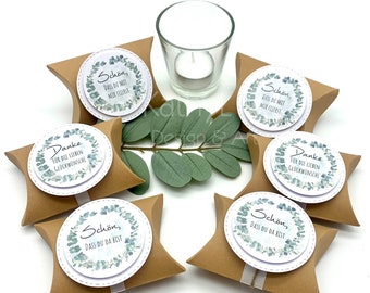 Gastgeschenk-Kissenschachtel "Eukalyputs-Kranz Kraftpapier" (Kommunion/ Konfirmation/ Taufe/ Hochzeit)