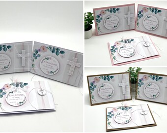 Einladung "Rosa Eukalyptus-Blüten - 1 Ranke rosa" (Kommunion/ Konfirmation/ Firmung/ Taufe)