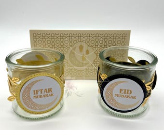 Tischdekoration "Teelichtglas in Gold und Schwarz" (Ramadan/ Iftar/ Zuckerfest/ Opferfest)
