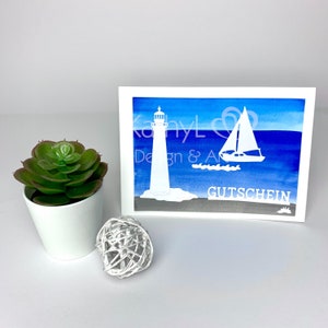 Gutscheinkarte "Aquarell-Meer mit Segelboot"