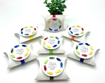 Guest gift pillow box "Colorful Fishes" (Communion/ Confirmation/ Baptism)