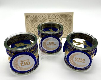 Tischdekoration "Teelichtglas in Blau und Gold" (Ramadan/ Iftar/ Zuckerfest/ Opferfest)