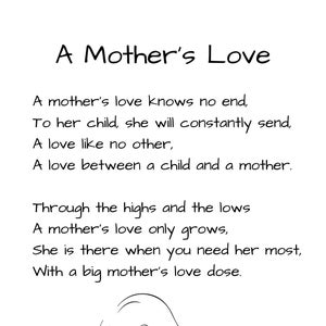 A Mother's Love - A4 Poem Print - Digital Download - Mother's Day Gift ...