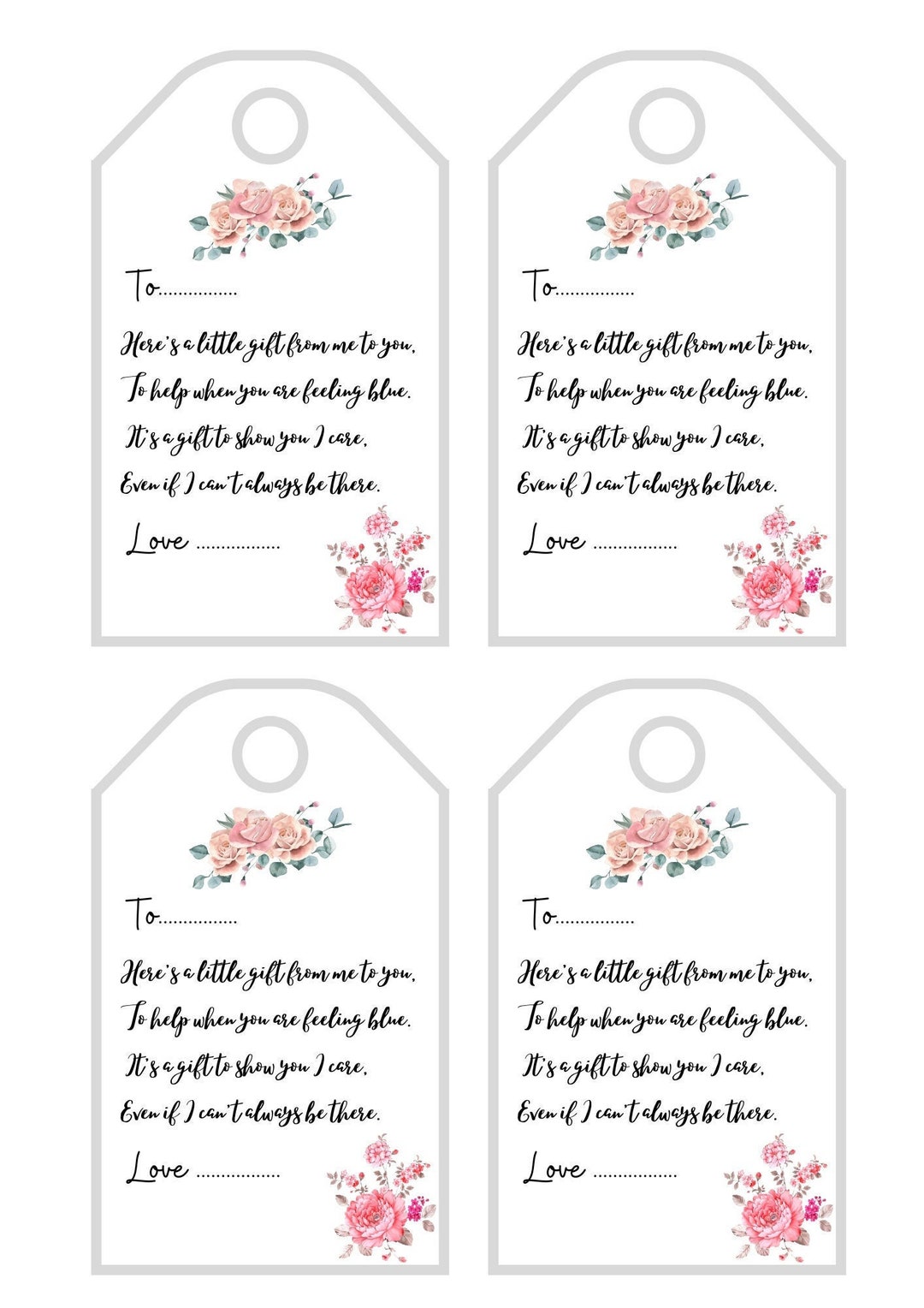 Thinking of you poem gift tags printable editable birthday christmas