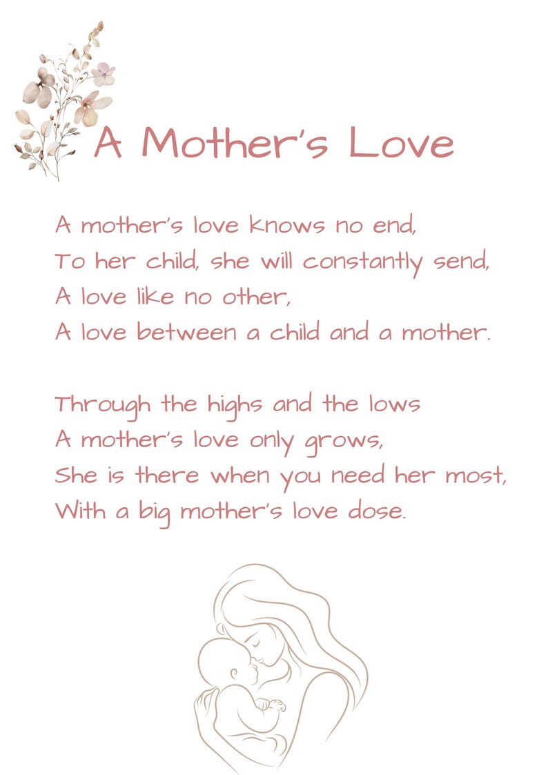 A Mother's Love - Wall Art Print Gift for a Mum / Mom - Digital ...