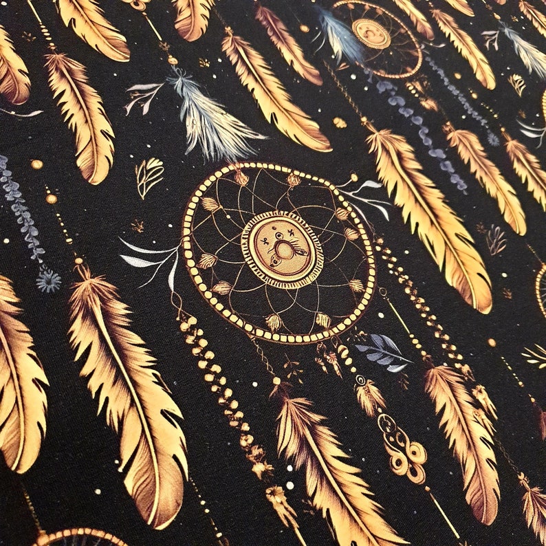 Jersey Dreamcatcher fabric with dream catcher black gold 50 cm each image 8