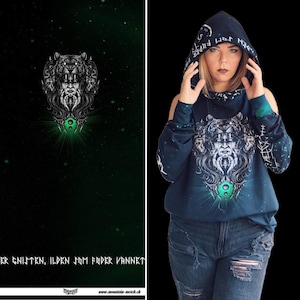 Fabric Panel &quot;Freya&quot; Jersey Runes Nordic Mythology 120 x 160 cm black green