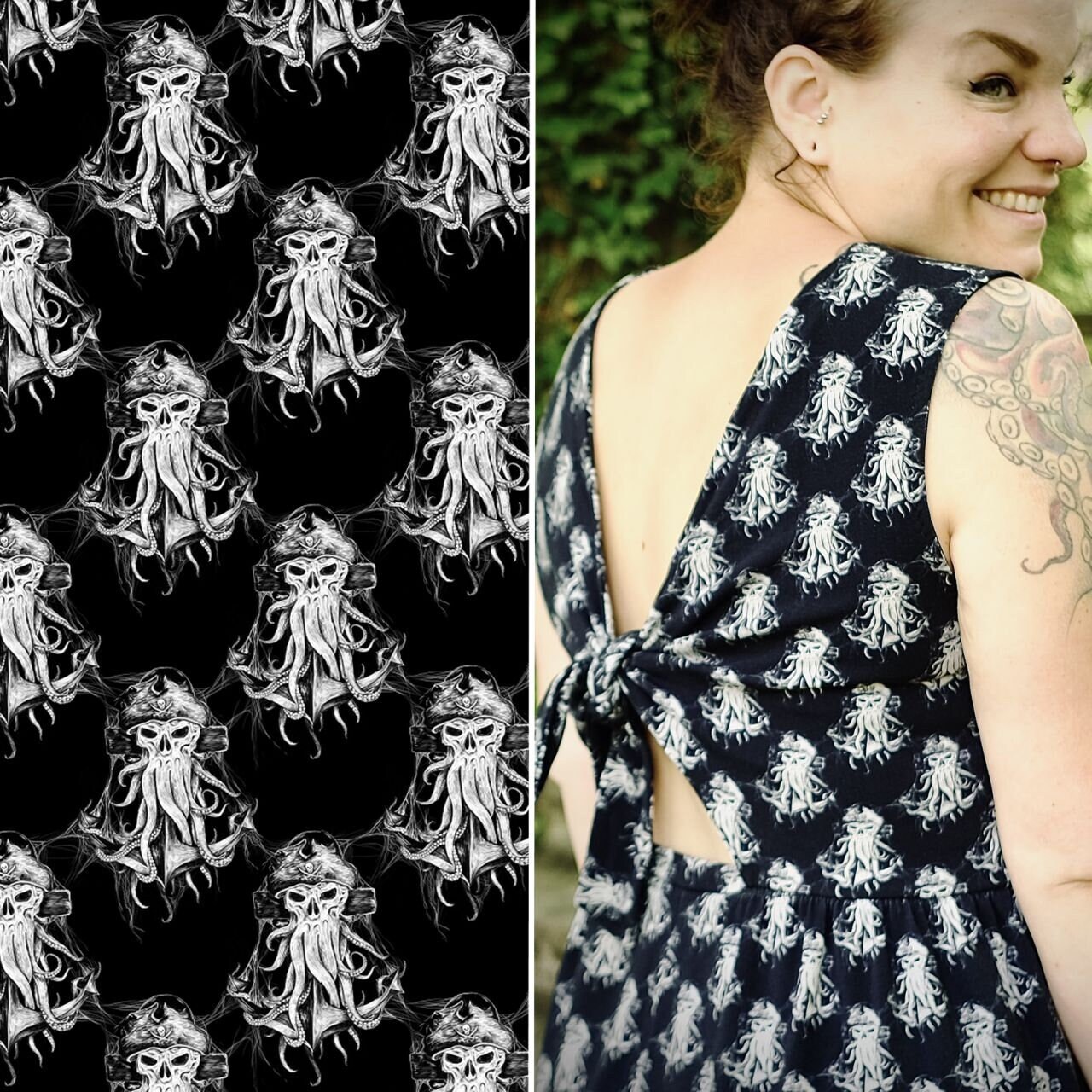 Jersey Kraken Skull "Leviathan" black white pirates 50 cm each