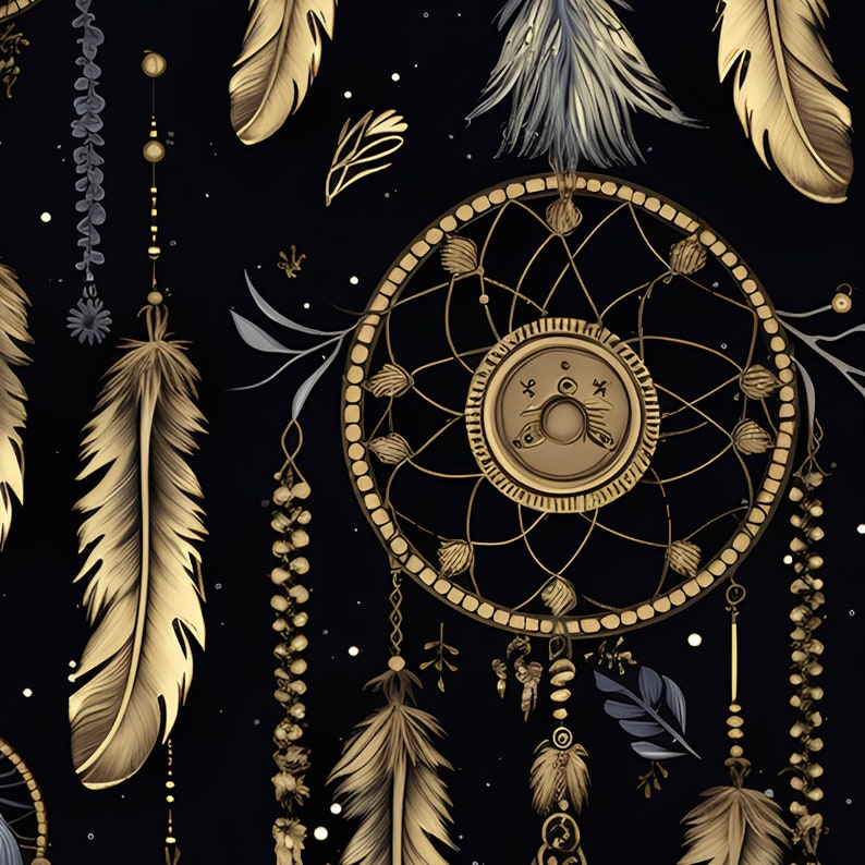 Jersey Dreamcatcher fabric with dream catcher black gold 50 cm each image 4