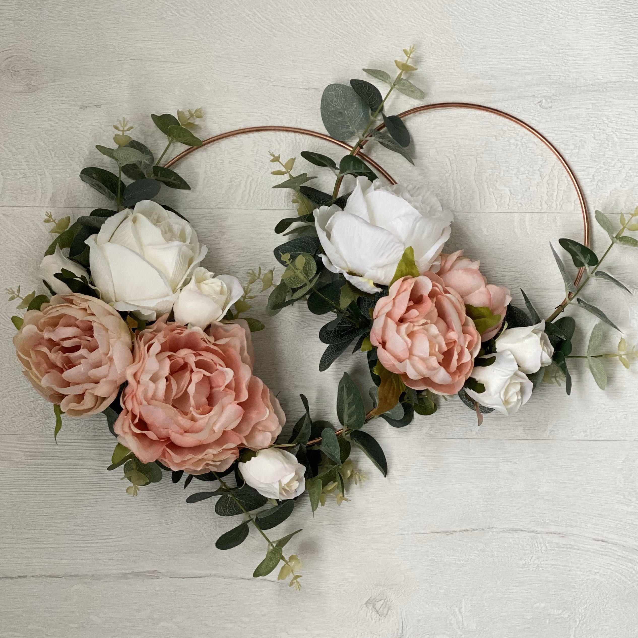 Copper Floral boho Hoop with Vintage Blush pink Peonies and Eucalyptus,flower hoop,bridal bouquet,bridesmaid,wedding,floral wreath
