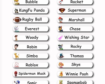 50 Custom Name Stickers Personalised Name Labels with Image Stickers Tags for School Kids belongins such as Lunch Boxes Bottles Waterproof
