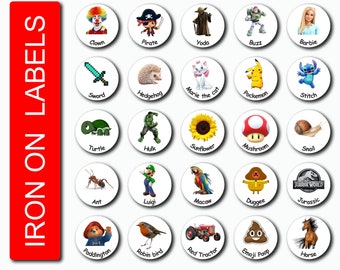25 Custom IRON ON Labels Name Personalised with Image Stickers Tags for School Kids Uniform Clothes garment Round