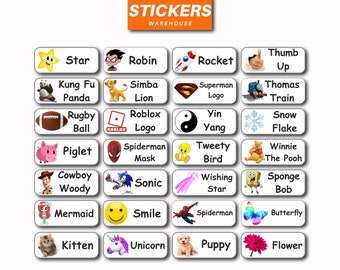 45 Custom Name Stickers Rectangular Personalised Name with Image Labels Tags School Kids Waterproof