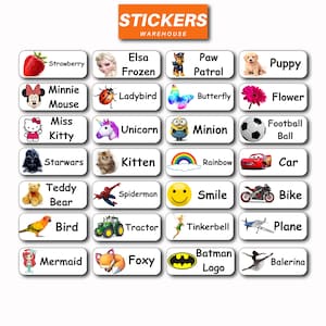 45 Custom Name Stickers Personalised Name Labels with Image Stickers Tags for School Kids belongins such as Lunch Boxes Bottles Waterproof